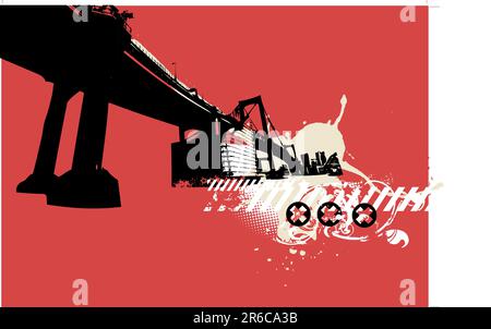 City bridge .  Grunge styled urban background in graffiti style.  Vector illustration. Stock Vector