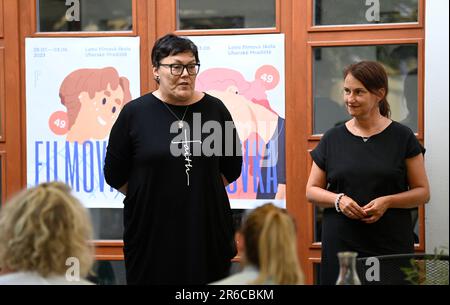 Uherske Hradiste, Czech Republic. 08th June, 2023. Programme director Iva Hejlickova, left, and Director of Summer Film School Radana Korena during the meeting with the organisers of Summer Film School (LFS), presentation of this year's film sections, accompanying programme and news in Uherske Hradiste, Czech Republic, June 8, 2023. Credit: Dalibor Gluck/CTK Photo/Alamy Live News Stock Photo