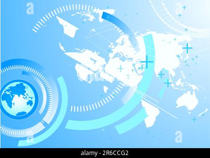 Vector illustration of abstract background with map and circles Stock Vector