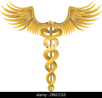 Caduceus Medical symbol - golden in color. Stock Vector