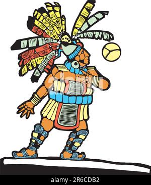 Mayan Ballplayer designed after Mesoamerican Pottery and Temple Images. Stock Vector