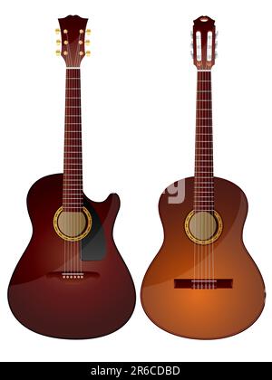 Vector isolated image of acoustic guitars. Stock Vector