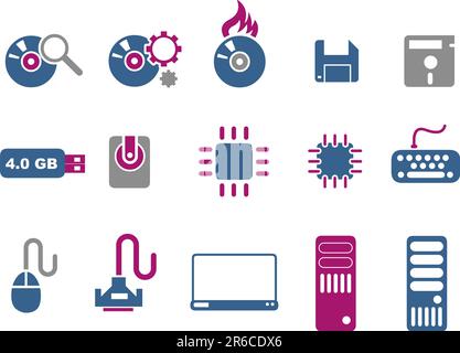 Vector icons pack - Blue-Fuchsia Series, computer collection Stock Vector