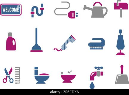 Vector icons pack - Blue-Fuchsia Series, house collection Stock Vector
