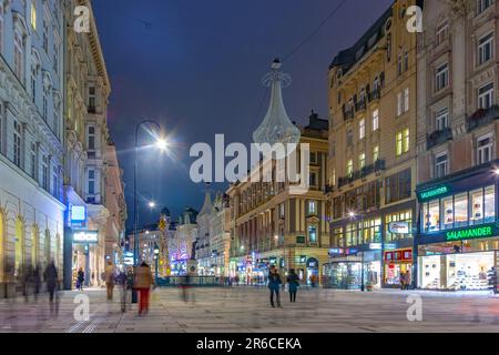 Vienna, Austria - November 5, 2009:  Vienna - famous Graben street at night with rain reflection on the cobbles in Vienna, Austria. Stock Photo