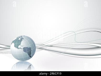 Vector illustration of grey abstract lines background - composition of curved lines and globe Stock Vector