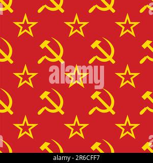 Abstract symbols of USSR background. Yellow - red palette. Seamless. Vector illustration. Stock Vector