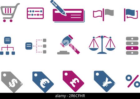 Vector icons pack - Blue-Fuchsia Series, money collection Stock Vector