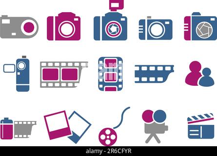 Vector icons pack - Blue-Fuchsia Series, photo collection Stock Vector