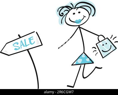 Loving sale! Doodle vector character. Stock Vector