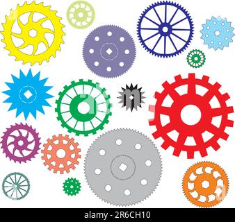 Set of vector multi-coloured gears different in the form Stock Vector