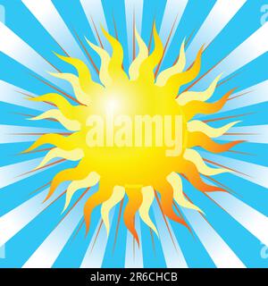 Abstract sun representation over blue striped background Stock Vector