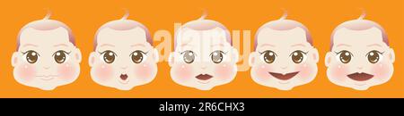 vector illustration for a set of face expression of baby boy Stock Vector