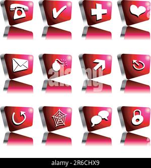 vector illustration for a set of computer icon in red and silver box Stock Vector