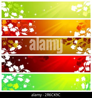 Set of five banners with vine, Clipping Mask Stock Vector