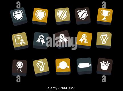 Vector icons pack - Yellow-Brown-Blue Series, badges collection Stock Vector