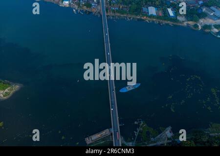 Aerial view of the Sultana Kamal Bridge also known as Demra Bridge and the Sitalakhya River at Demra in Dhaka, Bangladesh. Stock Photo