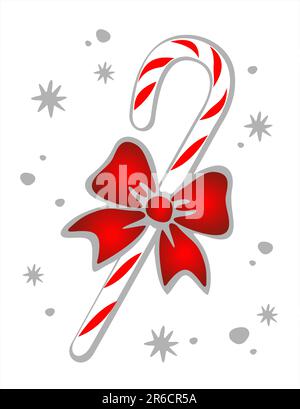 Candy cane and bow on a white background. Christmas illustration. Stock Vector