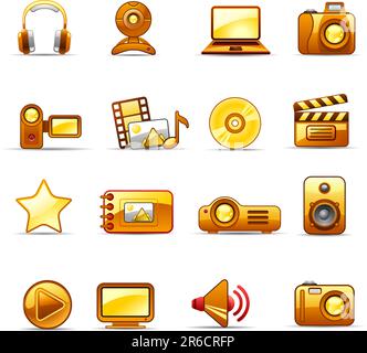 Set of icons on a theme Photo and Video orange Stock Vector