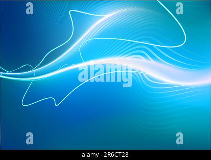 A vector illustrated blue futuristic background resembling a jellyfish-like creature at top speed on top of motion-blurred fire Stock Vector