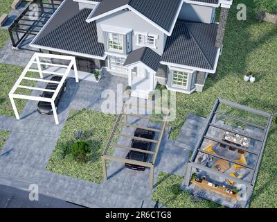 Modern Pergola Sunroom Outdoor Life, 3d rendering Stock Photo - Alamy