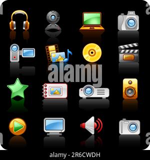 Set of icons on a theme Photo and Video black  background Stock Vector