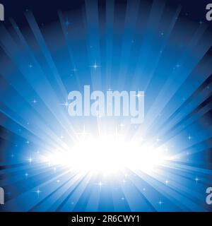 Festive blue light burst and stars with centre in lower third of the square image. 9 global colors, background controlled by 1 linear gradient. Stock Vector