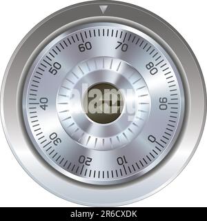 Combination lock with keyhole. Typically found on a bank or gun safe. Dial operation is fully detailed along with an accurate keyhole. Security sym... Stock Vector
