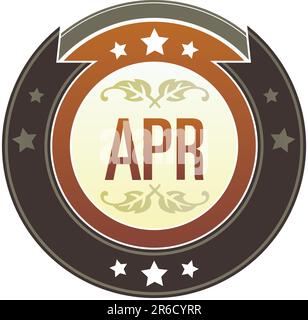 April month calendar icon on round red and brown imperial vector button with star accents suitable for use on website, in print and promotional mat... Stock Vector
