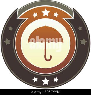 Umbrella icon on round red and brown imperial vector button with star accents suitable for use on website, in print and promotional materials, and ... Stock Vector