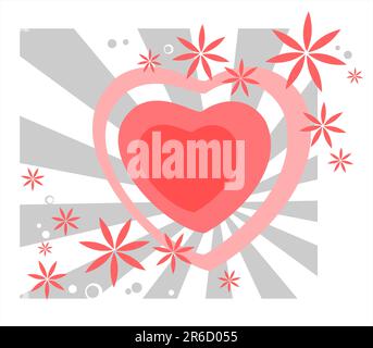 Ornate hearts and flowers on a striped background. Valentine's illustration. Stock Vector