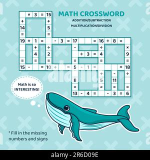 Math Crossword puzzle for kids. Addition, subtraction, multiplication and division Stock Vector