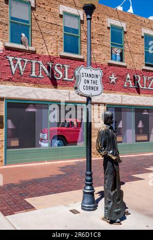 Statue of Glenn Frey, of the rock music group The Eagles, commerating ...