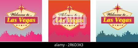 Las Vegas Welcome Sign in 3 color variants. Vector Illustration. Stock Vector