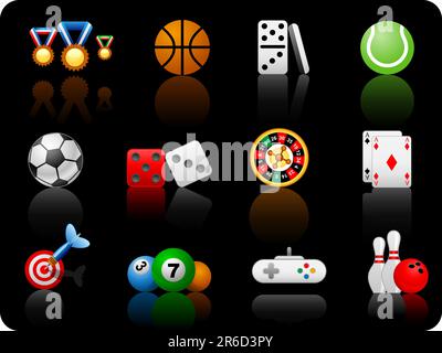 Set of icons on a theme game black background Stock Vector
