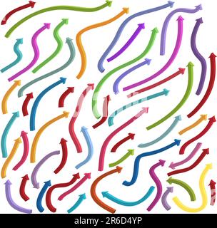 Set of thin 3D curving arrows. Stock Vector