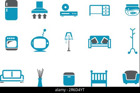 Vector icons pack - Blue Series, furniture collection Stock Vector