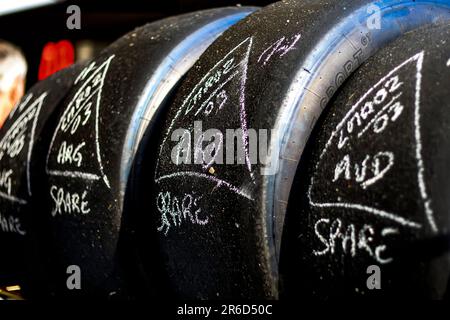 Le Mans, France. 08th June, 2023. tyre, pneu during the Road to Le Mans 2023 on the Circuit des 24 Heures du Mans from June 7 to 9, 2023 in Le Mans, France - Photo Paulo Maria/DPPI Credit: DPPI Media/Alamy Live News Stock Photo