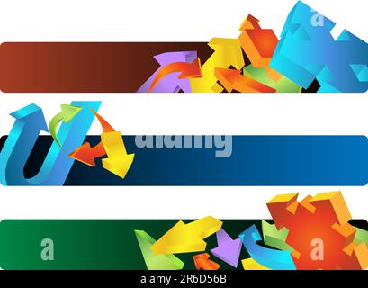 Set of three horizontal banners with colorful 3D arrows. Stock Vector