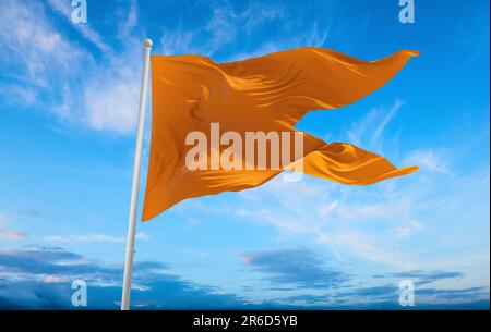 flag of Indo-Aryan ethnoreligious groups Hindus at cloudy sky background, panoramic view. flag representing ethnic group or culture, regional authorit Stock Photo