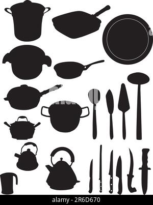 Kitchen utensil silhouette collection  vector illustration black Stock Vector
