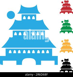 Set of 4 pagodas in different colors. Stock Vector