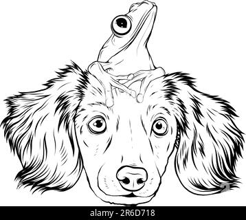 vector illustration of monochrome dog and frog cartoon Stock Vector