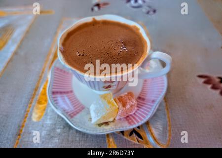 Turkish coffee and lokum in a cafe in Antalya, Turkey Stock Photo