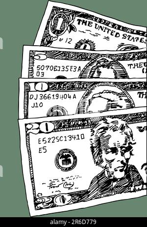 Hand drawn close up of American money. Stock Vector