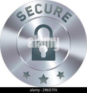 Stainless steel vector secure icon or button. Suitable for use on websites, as a badge in the e-commerce cart process, or as a standalone symbol. Stock Vector