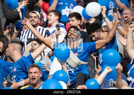 La Plata, Argentina. 8th June, 2023. Fans of Israel cheer prior to the FIFA U20 World Cup semifinal match between Uruguay and Israel in La Plata, Argentina, June 8, 2023. Credit: Wang Tiancong/Xinhua/Alamy Live News Stock Photo