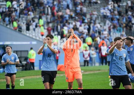 La Plata, Argentina. 8th June, 2023. Players of Uruguay celebrate after the FIFA U20 World Cup semifinal match between Uruguay and Israel in La Plata, Argentina, June 8, 2023. Credit: Wang Tiancong/Xinhua/Alamy Live News Stock Photo