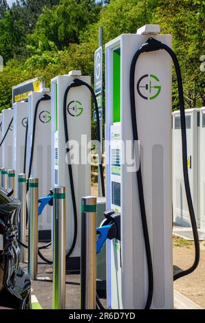 London, UK, 3 June 2023 Gridserve electric highway charging points. EV charging points at Pease Pottage services Stock Photo