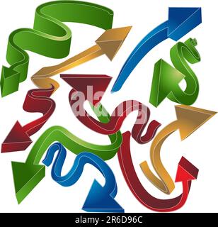 Set of crazy 3D curving arrows. Stock Vector